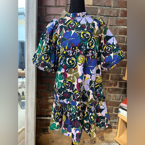 Tyler Boe Floral Patterned Dress With Ruffles and Puffed Sleeves Women’s M - Picture 1 of 11
